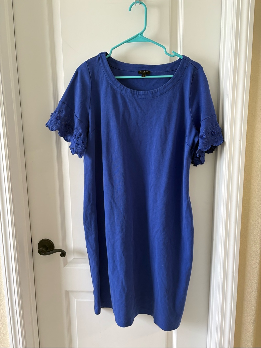 Talbots Plus Royal Blue Eyelet Sleeve Knit Dress Size 14W/16W